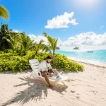 Man working on a beach chair in Mauritius