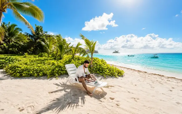 Man working on a beach chair in Mauritius
