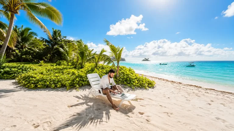 Man working on a beach chair in Mauritius