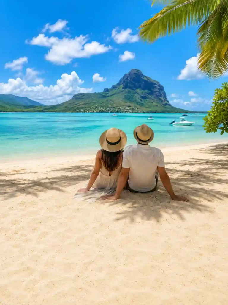 couple at a beach in mauritius