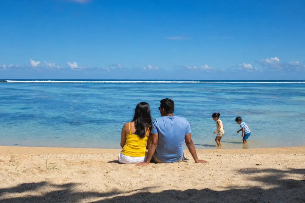 Family enjoying at a beach in Mauritius